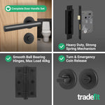 Mitre Lever on Rose Matt Black Door Handle Kit - Medium Duty - 64mm Bathroom Lock - tradefit - 5