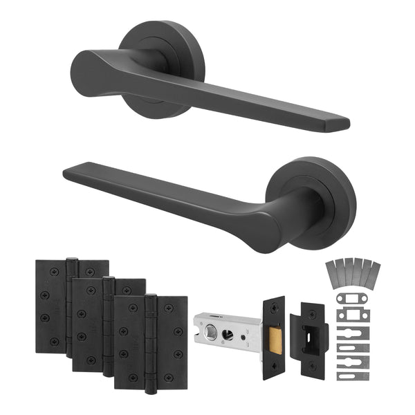 Tapera Matt Black Lever on Rose Door Handle Kit - Medium Duty FD30/60 - 76mm Latch - tradefit - Featured Image