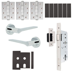 Tapera Polished Chrome Lever on Rose Door Handle Kit - Heavy Duty FD30/60 - DIN Latch - tradefit