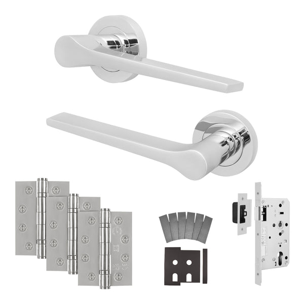 Tapera Polished Chrome Lever on Rose Door Handle Kit - Heavy Duty FD30/60 - DIN Latch - tradefit - Featured Image