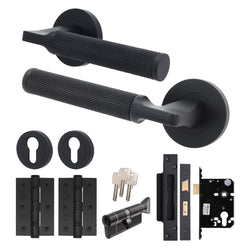 Mode - Grip Black Lever on Rose Door Handle Pack - Euro Lock & Thumbturn Cylinder - tradefit