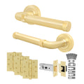 Santana Satin Brass Lever on Rose Door Handle Kit - Medium Duty FD30/60 - 76mm Latch