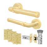 Santana Satin Brass Lever on Rose Door Handle Kit - Medium Duty FD30/60 - 76mm Latch - tradefit - 1
