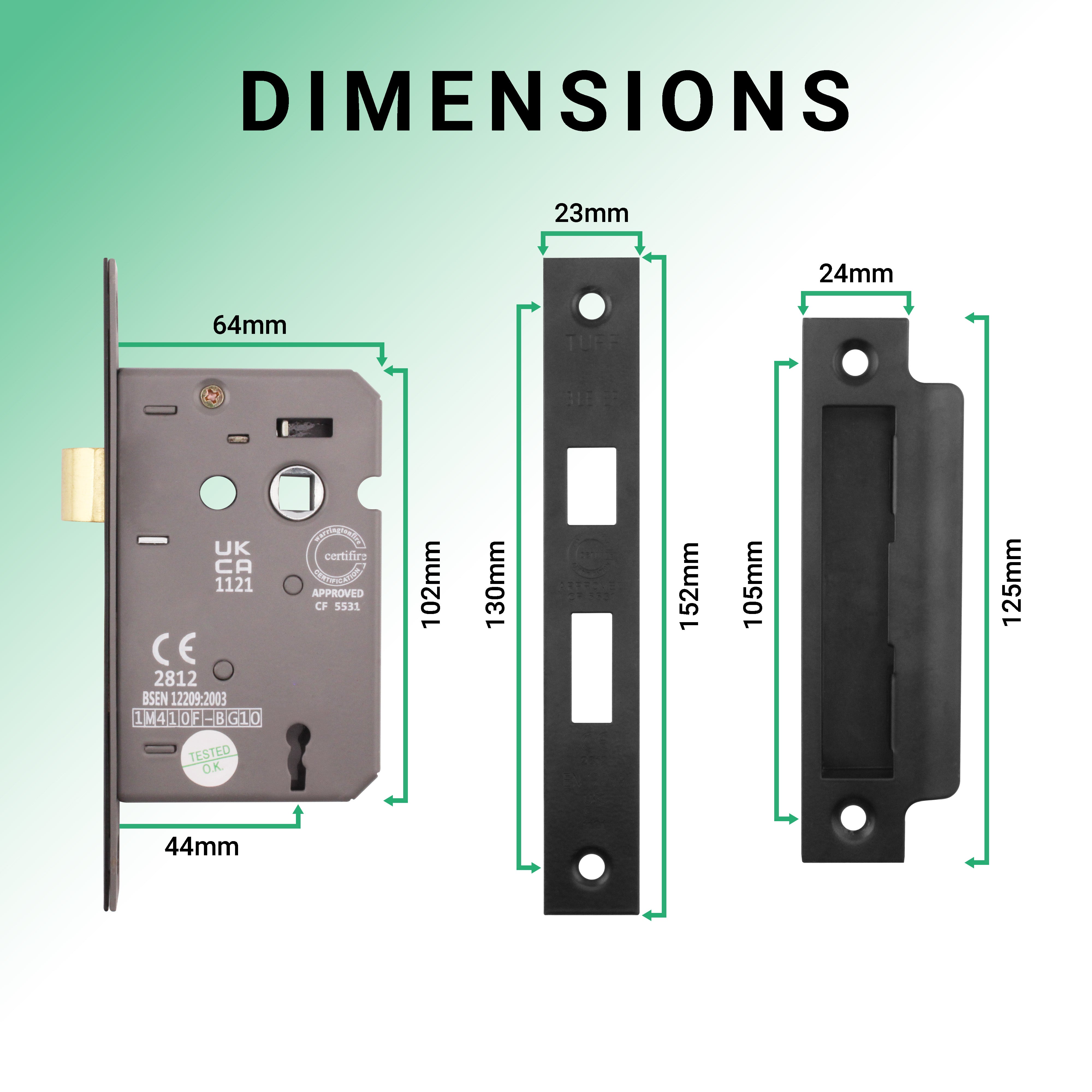 Mortice Fire Rated Sashlock - 64mm Case Size - 44mm Backset Mortice Fire Rated Sashlock - 64mm Case Size - 44mm Backset