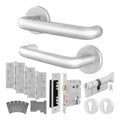 Return to Door Lever on Rose Satin Aluminium Handle Kit - Medium Duty FD30/60 - 80mm Euro Lock and Double Cylinder - Keyed Alike
