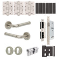 Santana Satin Nickel Lever on Rose Door Handle Kit - Heavy Duty FD30/60 - DIN Euro Sashlock and Double Cylinder - Keyed to Differ