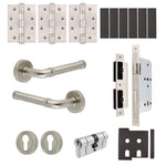 Santana Satin Nickel Lever on Rose Door Handle Kit - Heavy Duty FD30/60 - DIN Euro Sashlock and Double Cylinder - Keyed to Differ - tradefit - 1