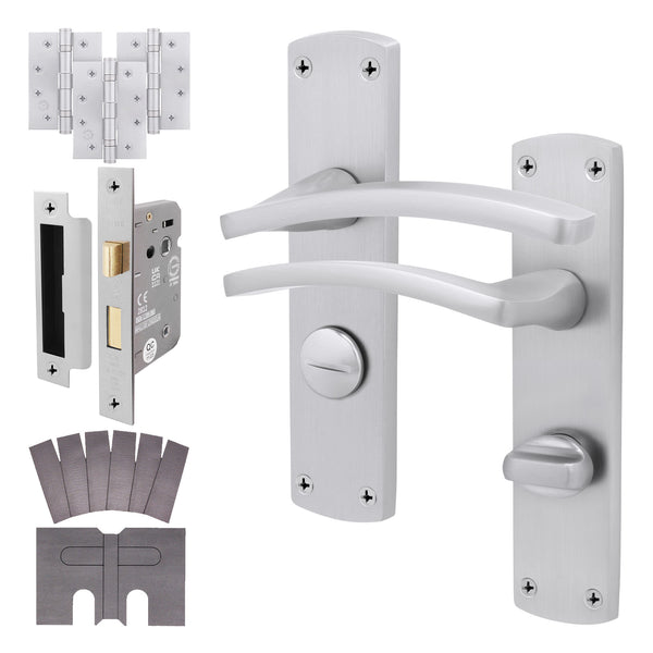 Euroda - Plus Satin Chrome Fire Door Handle Pack - Bathroom - FD30/60 - tradefit - Featured Image