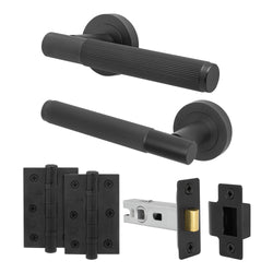 Aurora Matt Black Lever on Rose Door Handle Kit - 64mm Latch