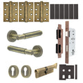Flores Antique Brass Lever on Rose Door Handle Kit - Heavy Duty FD30/60 - DIN Euro Sashlock and Thumbturn Cylinder - Keyed Alike