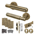 Flores Antique Brass Lever on Rose Door Handle Kit - Heavy Duty FD30/60 - DIN Euro Sashlock and Thumbturn Cylinder - Keyed Alike