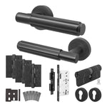 Flores Matt Black Lever on Rose Door Handle Kit - Heavy Duty FD30/60 - DIN Euro Sashlock and Double Cylinder - Keyed Alike - tradefit - 1