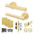 Aurora Satin Brass Lever on Rose Door Handle Kit - Heavy Duty FD30/60 - DIN Euro Sashlock and Thumbturn Cylinder - Keyed to Differ