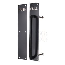 Architectural Pull Handle On Plate & Push Plate Kit - 475 x 75mm - Matt Black - tradefit