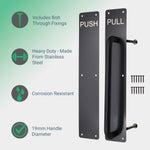 Architectural Pull Handle On Plate & Push Plate Kit - 475 x 75mm - Matt Black - tradefit - 2