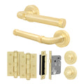 Santana Satin Brass Lever on Rose Door Handle Kit - 64mm Bathroom Lock