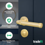 Santana Satin Brass Lever on Rose Door Handle Kit - 64mm Bathroom Lock - tradefit - 2