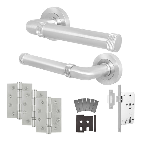 Santana Satin Nickel Lever on Rose Door Handle Kit - Heavy Duty FD30/60 - DIN Latch - tradefit - Featured Image