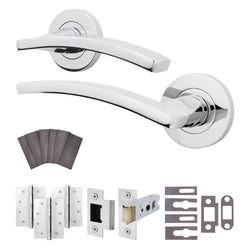 Euroda - Plus Polished Chrome Lever on Rose Fire Door Handle Pack - Latch - FD30/60 - tradefit