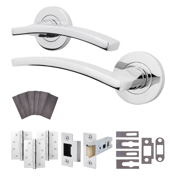 Euroda - Plus Polished Chrome Lever on Rose Fire Door Handle Pack - Latch - FD30/60 - tradefit - Featured Image
