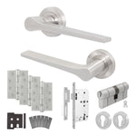 Tapera Satin Nickel Lever on Rose Door Handle Kit - Heavy Duty FD30/60 - DIN Euro Sashlock and Double Cylinder - Master Keyed - tradefit - 1