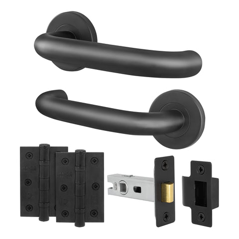 Return to Door Lever on Rose Matt Black Door Handle Kit - Medium Duty - 76mm Latch - tradefit