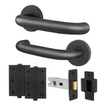Return to Door Lever on Rose Matt Black Door Handle Kit - Medium Duty - 64mm Latch - 1