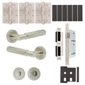 Flores Satin Nickel Lever on Rose Door Handle Kit - Heavy Duty FD30/60 - DIN Bathroom Lock