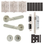 Flores Satin Nickel Lever on Rose Door Handle Kit - Heavy Duty FD30/60 - DIN Bathroom Lock - tradefit - 1