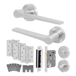 Tapera Satin Nickel Lever on Rose Door Handle Kit - Medium Duty FD30/60 - 80mm Bathroom Lock - tradefit