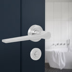 Tapera Satin Nickel Lever on Rose Door Handle Kit - 64mm Bathroom Lock - tradefit - 6