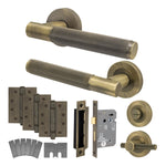 Dumont Antique Brass Lever on Rose Door Handle Kit - Medium Duty FD30/60 - 80mm Bathroom Lock - 1