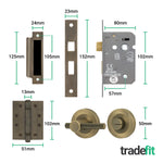 Dumont Antique Brass Lever on Rose Door Handle Kit - Medium Duty FD30/60 - 80mm Bathroom Lock - tradefit - 5