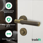 Dumont Antique Brass Lever on Rose Door Handle Kit - Medium Duty FD30/60 - 80mm Bathroom Lock - 2