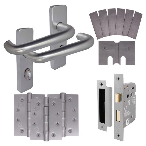Satin Aluminium Return to Door Handle Fire Door Pack - Bathroom - FD30/60 - tradefit - Featured Image