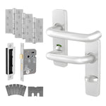 Return to Door Lever on Backplate Satin Aluminium Door Handle Kit - Medium Duty FD30/60 - 80mm Bathroom Lock - tradefit - 1