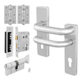 Return to Door Backplate Stainless Steel Door Handle Kit - Medium Duty - 80mm Euro Lock and Thumbturn Cylinder - Keyed to Differ