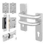 Return to Door Lever on Backplate Stainless Steel Door Handle Kit - Medium Duty - 80mm Euro Sashlock and Thumbturn Cylinder - Keyed to Differ - tradefit - 1
