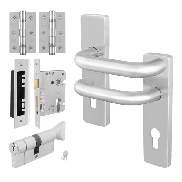 Return to Door Backplate Stainless Steel Door Handle Kit - Medium Duty - 80mm Euro Lock and Thumbturn Cylinder - Keyed Alike - Featured Image