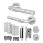 Santana Satin Nickel Lever on Rose Door Handle Kit - Medium Duty FD30/60 - 80mm Bathroom Lock - tradefit - 1