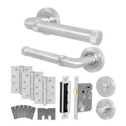 Santana Satin Nickel Lever on Rose Door Handle Kit - Medium Duty FD30/60 - 80mm Bathroom Lock - tradefit