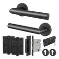 Mitre Lever on Rose Matt Black Door Handle Kit - Medium Duty - 80mm Euro Sashlock and Thumbturn Cylinder - Keyed to Differ