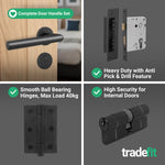Mitre Lever on Rose Matt Black Door Handle Kit - Medium Duty - 80mm Euro Sashlock and Thumbturn Cylinder - Keyed to Differ - tradefit - 5