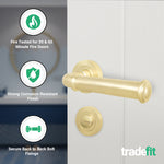 Claro Satin Brass Lever on Rose Door Handle Kit - Medium Duty FD30/60 - 80mm Bathroom Lock - tradefit - 2