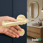 Claro Satin Brass Lever on Rose Door Handle Kit - 64mm Bathroom Lock - tradefit - 6