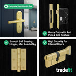 Olbia Satin Brass Lever on Backplate Door Handle Kit - 80mm Euro Sashlock and Cylinder & Turn - Master Keyed - tradefit - 5