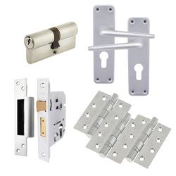 Aluminium Contractor Lever Euro Lock Cylinder Kit 48.5mm c/c Set - 154x41mm - Satin - tradefit