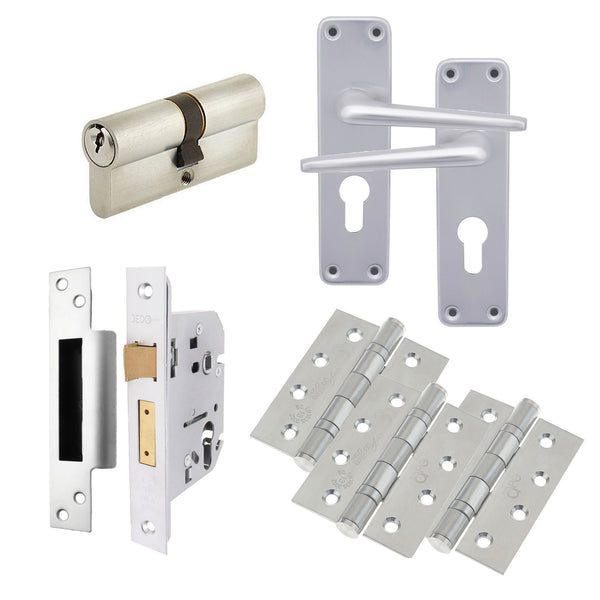 Aluminium Contractor Lever Euro Lock Cylinder Kit 48.5mm c/c Set - 154x41mm - Satin - tradefit - Featured Image