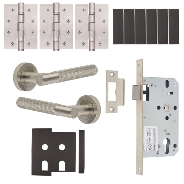 Dumont Satin Nickel Lever on Rose Door Handle Kit - Heavy Duty FD30/60 - DIN Latch - tradefit - Featured Image