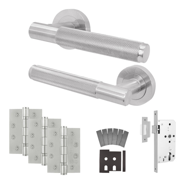 Dumont Satin Nickel Lever on Rose Door Handle Kit - Heavy Duty FD30/60 - DIN Latch - tradefit - Featured Image